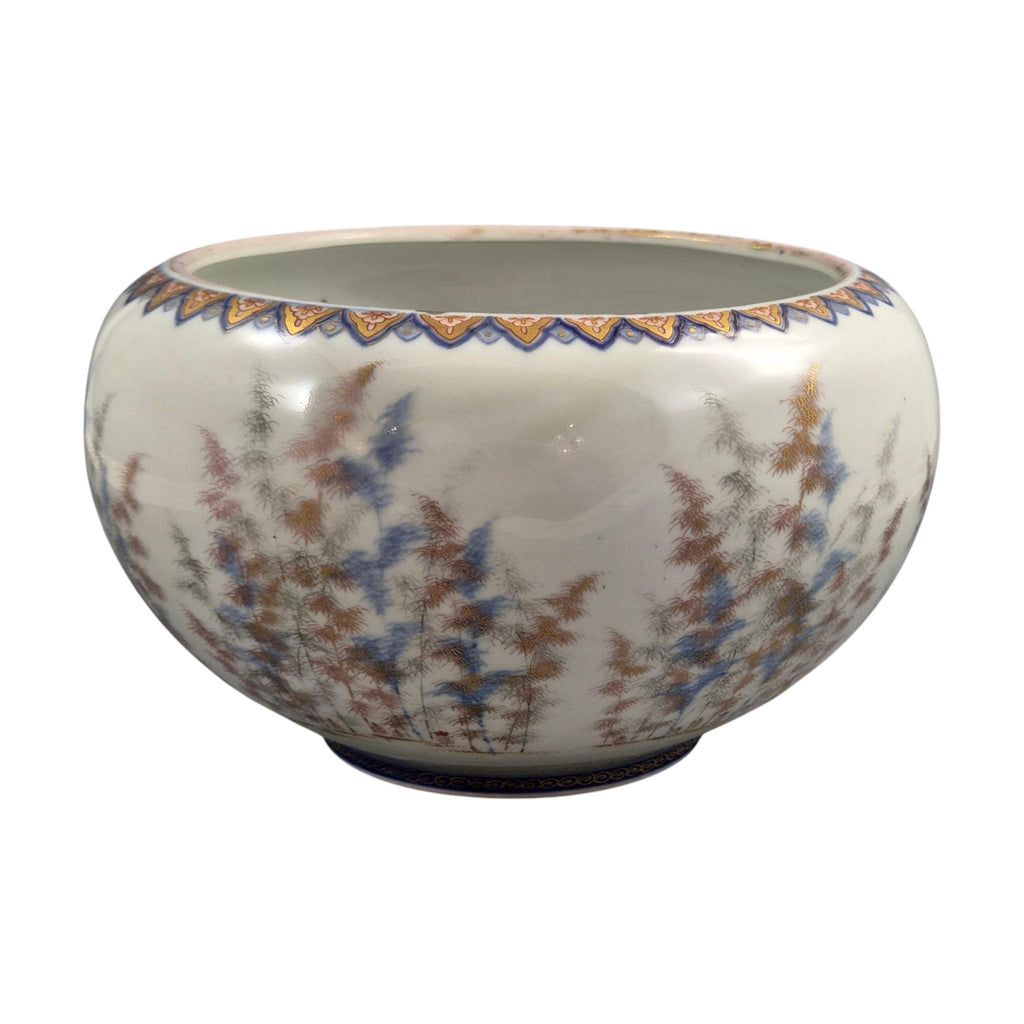 Fukagawa Arita Porcelain Fish Bowl with Koi Carp & Bamboo, Meiji c.1894