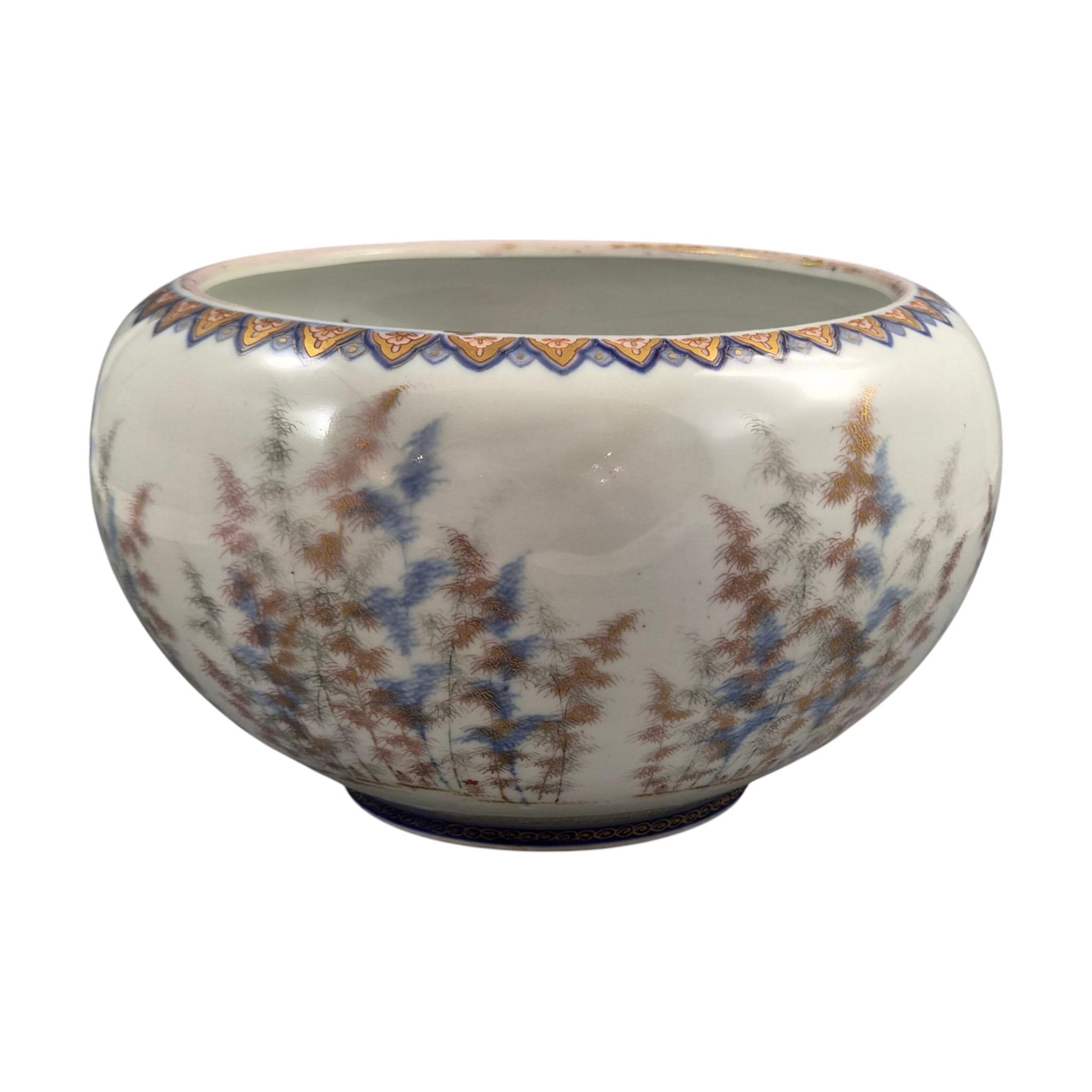Fukagawa Arita Porcelain Fish Bowl with Koi Carp & Bamboo, Meiji c.1894