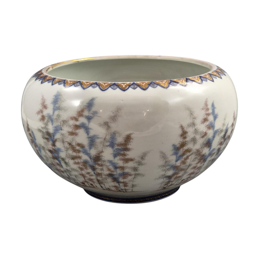 Fukagawa Arita Porcelain Fish Bowl with Koi Carp & Bamboo, Meiji c.1894