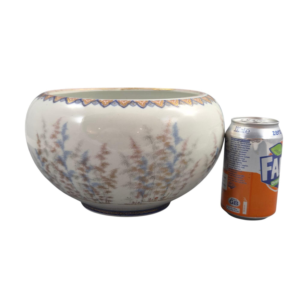 Fukagawa Arita Porcelain Fish Bowl with Koi Carp & Bamboo, Meiji c.1894