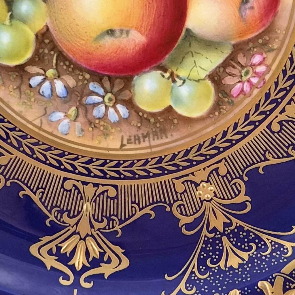 Royal Worcester Brian Leaman Painted Fruit Cabinet Plate Cobalt Gold c.1970s