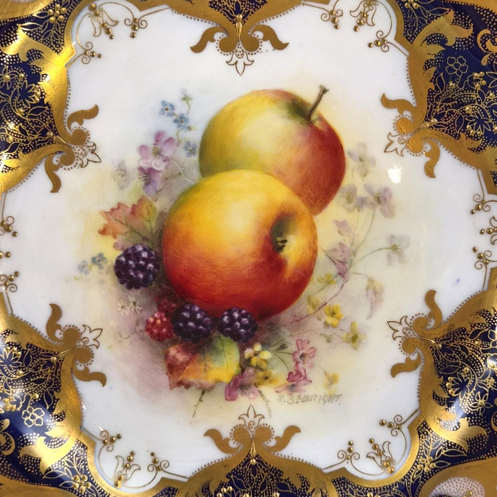 Royal Worcester Richard Sebright Hand Painted Cabinet Plate 1936 Cobalt & Gold