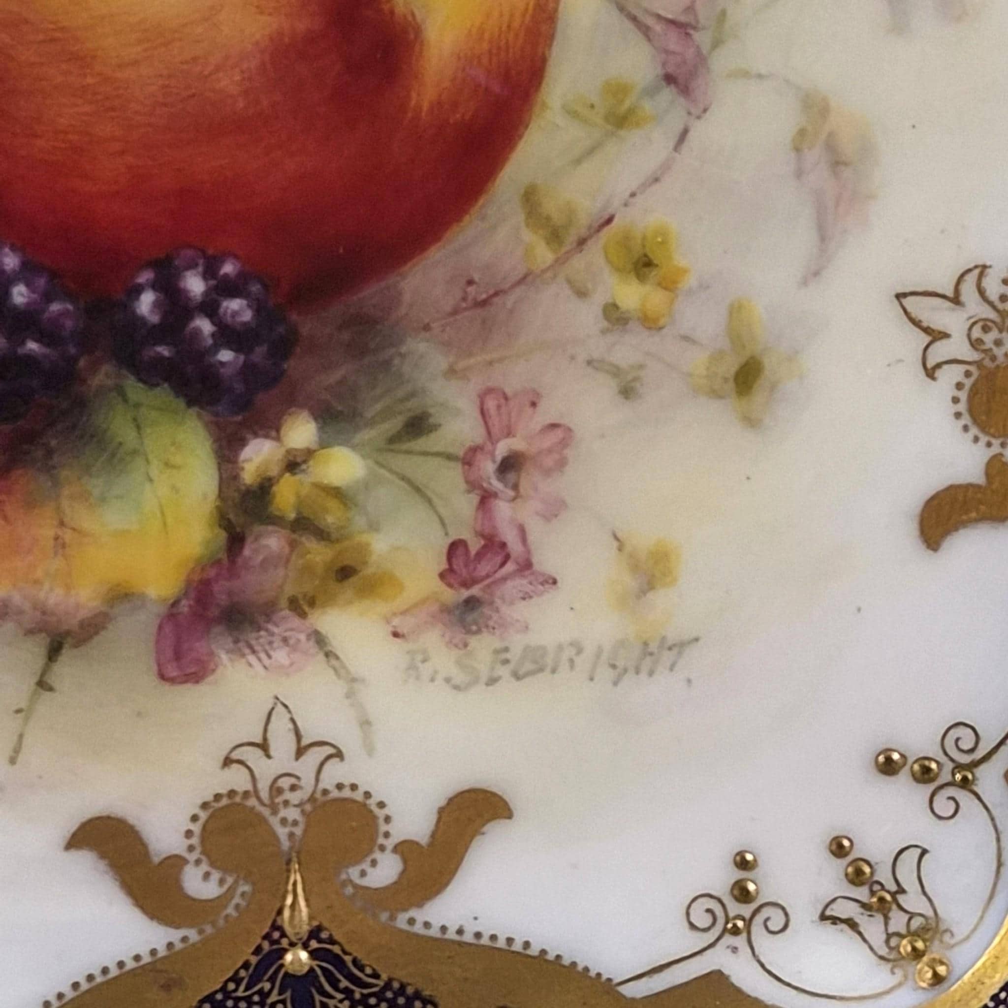 Royal Worcester Richard Sebright Hand Painted Cabinet Plate 1936 Cobalt & Gold