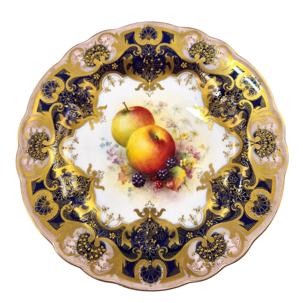 Royal Worcester Richard Sebright Hand Painted Cabinet Plate 1936 Cobalt & Gold