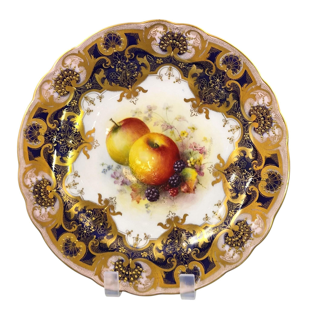 Royal Worcester Richard Sebright Hand Painted Cabinet Plate 1936 Cobalt & Gold