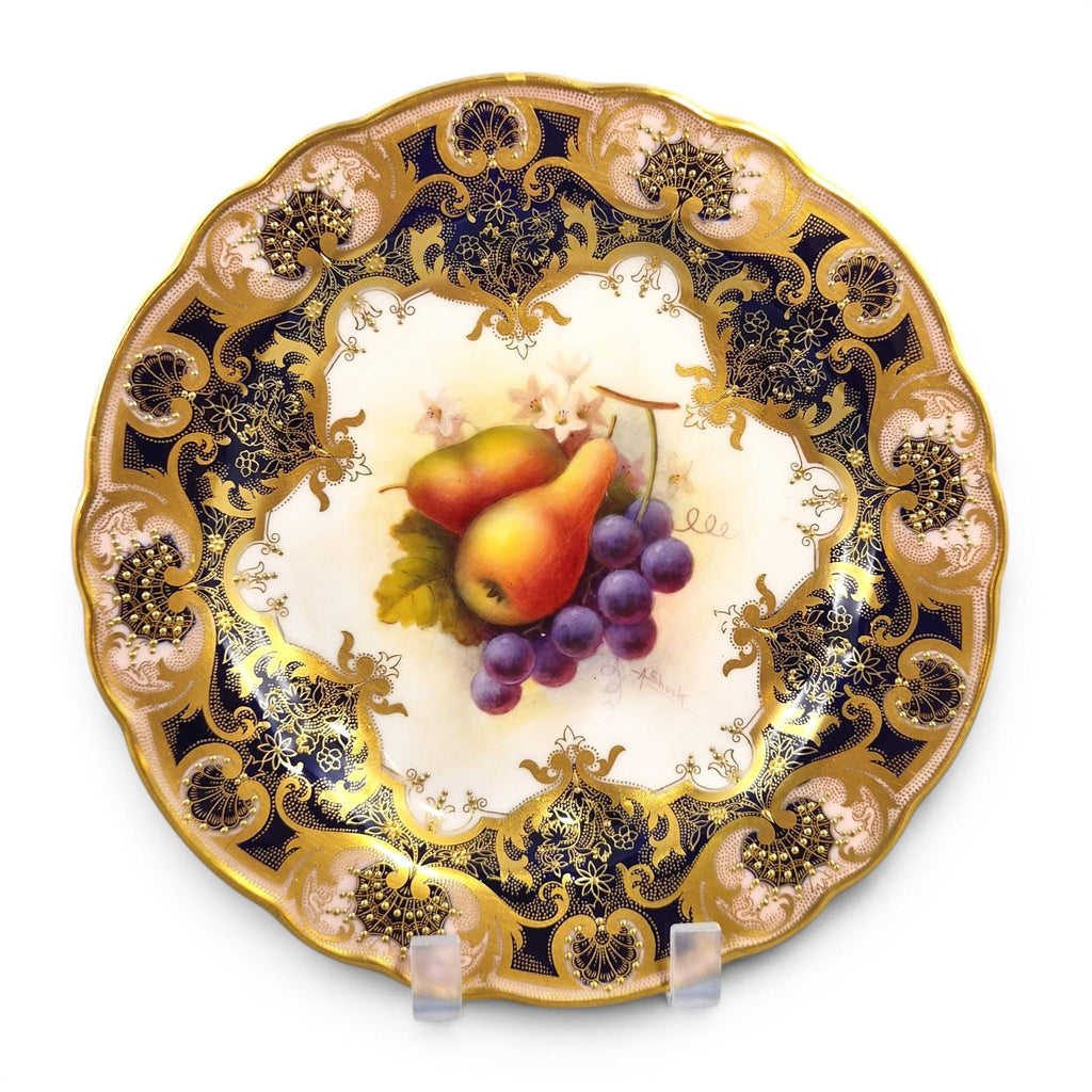 Royal Worcester Albert Shuck Signed Fruit Cabinet Plate 1928 Cobalt & Gold