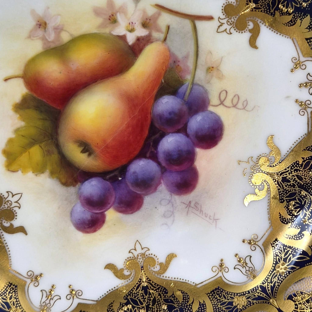 Royal Worcester Albert Shuck Signed Fruit Cabinet Plate 1928 Cobalt & Gold