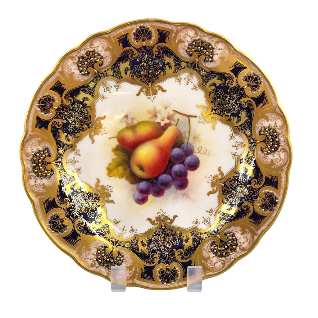 Royal Worcester Albert Shuck Signed Fruit Cabinet Plate 1928 Cobalt & Gold