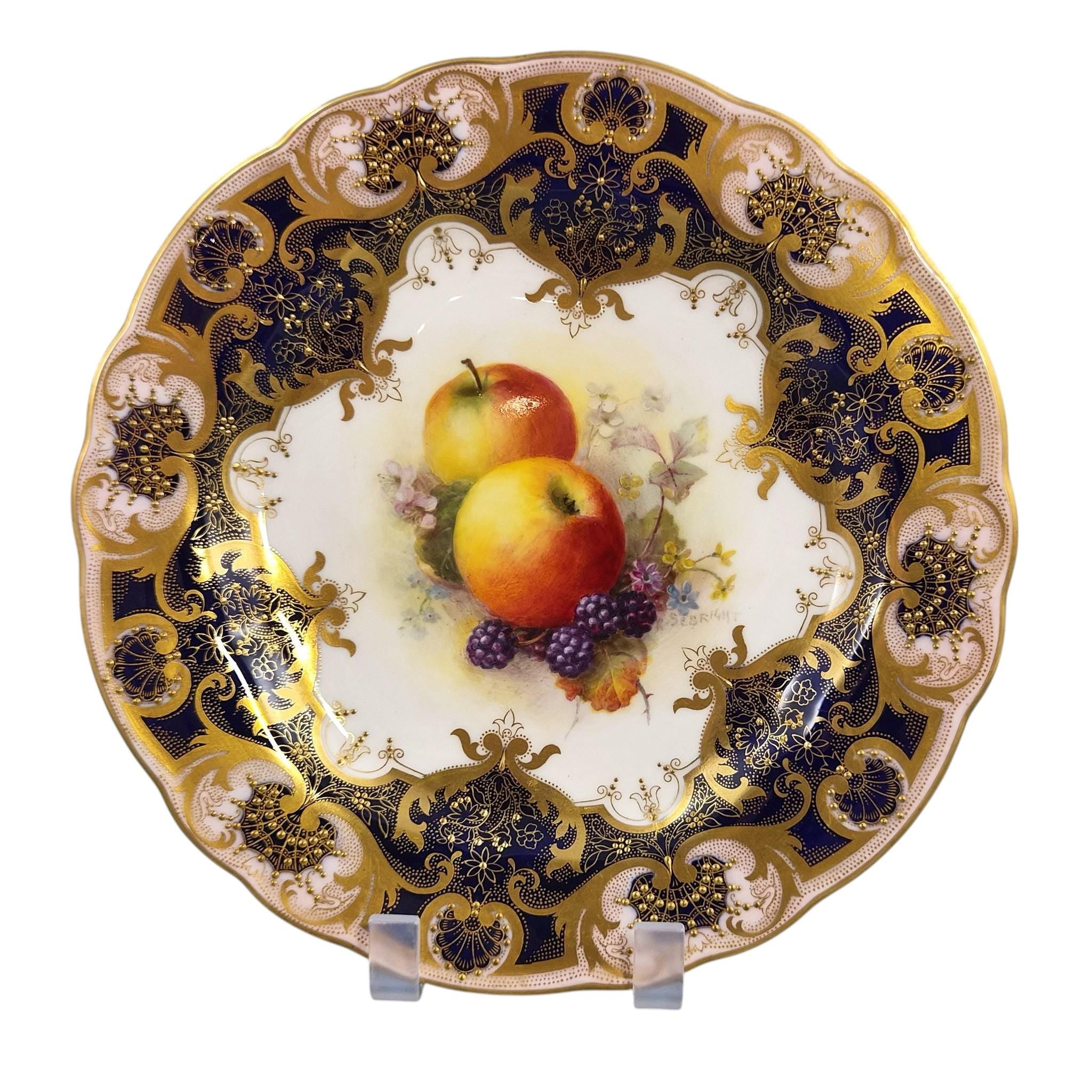 Royal Worcester Richard Sebright Signed Painted Fruit Cabinet Plate 1937