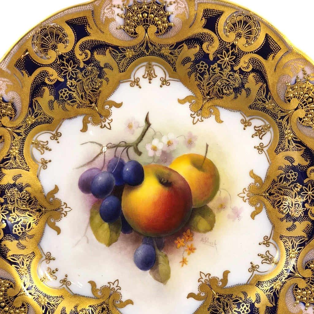 Royal Worcester Albert Shuck Signed Hand-Painted Fruit Cabinet Plate 1918