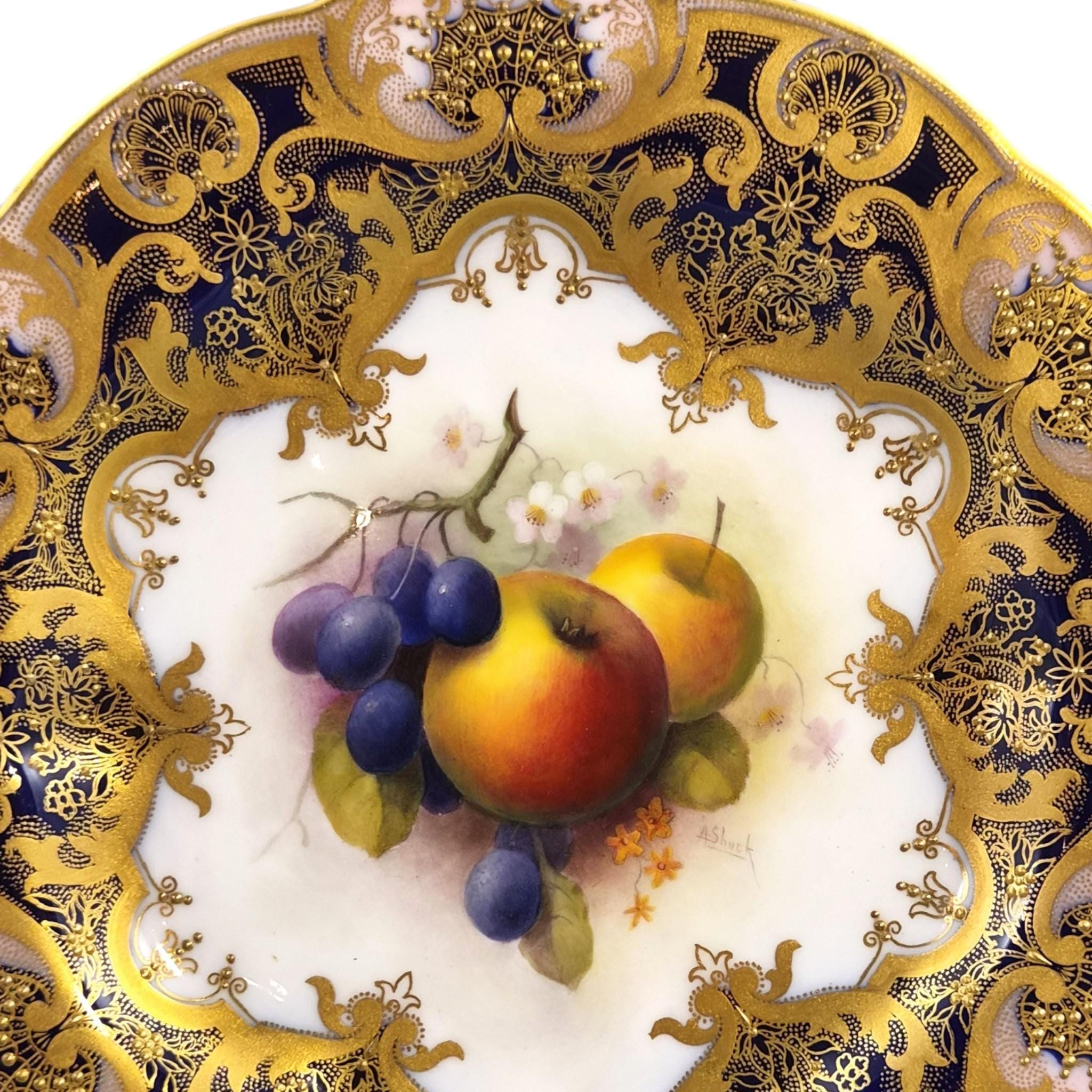 Royal Worcester Albert Shuck Signed Hand-Painted Fruit Cabinet Plate 1918