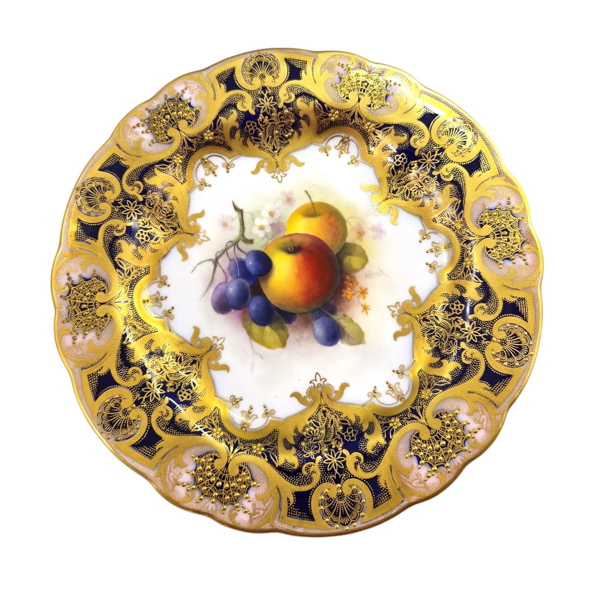 Royal Worcester Albert Shuck Signed Hand-Painted Fruit Cabinet Plate 1918