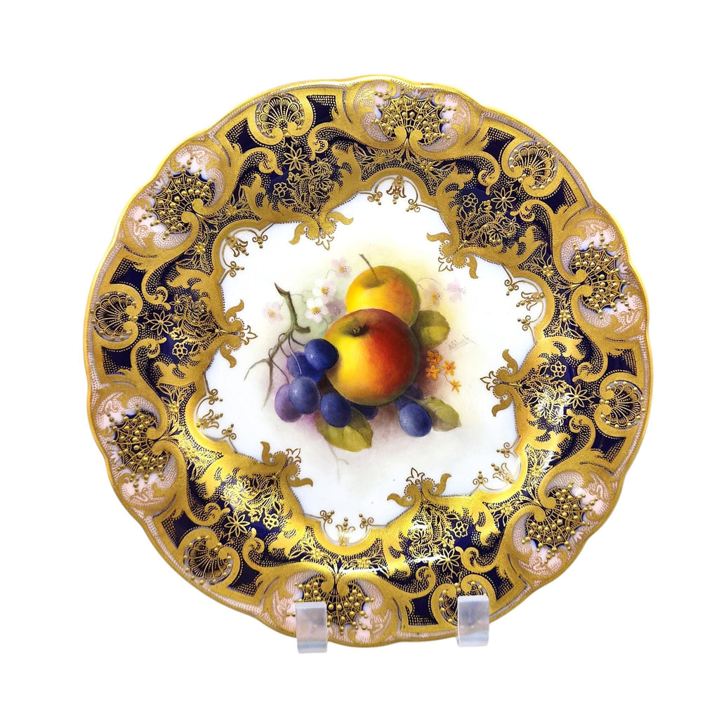 Royal Worcester Albert Shuck Signed Hand-Painted Fruit Cabinet Plate 1918