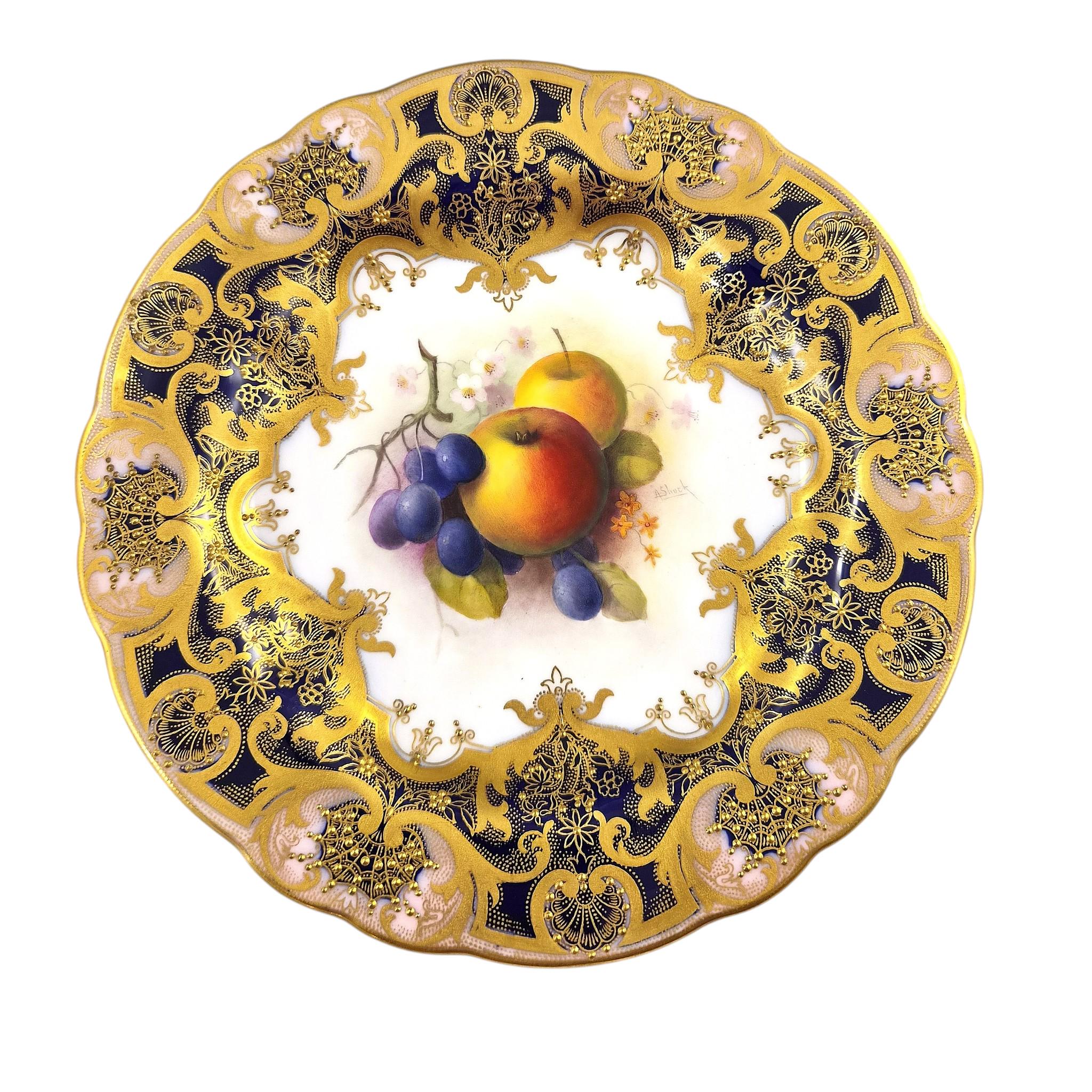 Royal Worcester Albert Shuck Signed Hand-Painted Fruit Cabinet Plate 1918