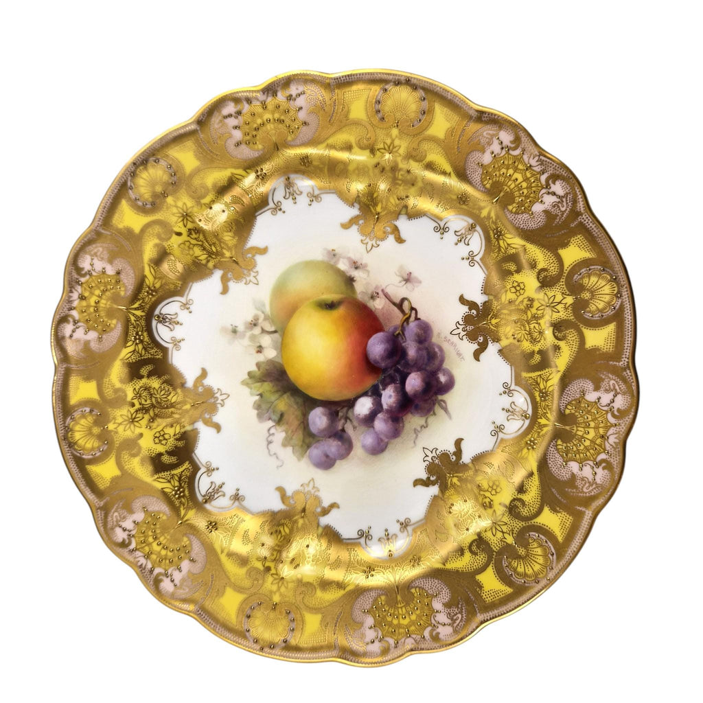 Royal Worcester Richard Sebright Painted Fruit Cabinet Plate, Cobalt & Jewelled Gold, 1911
