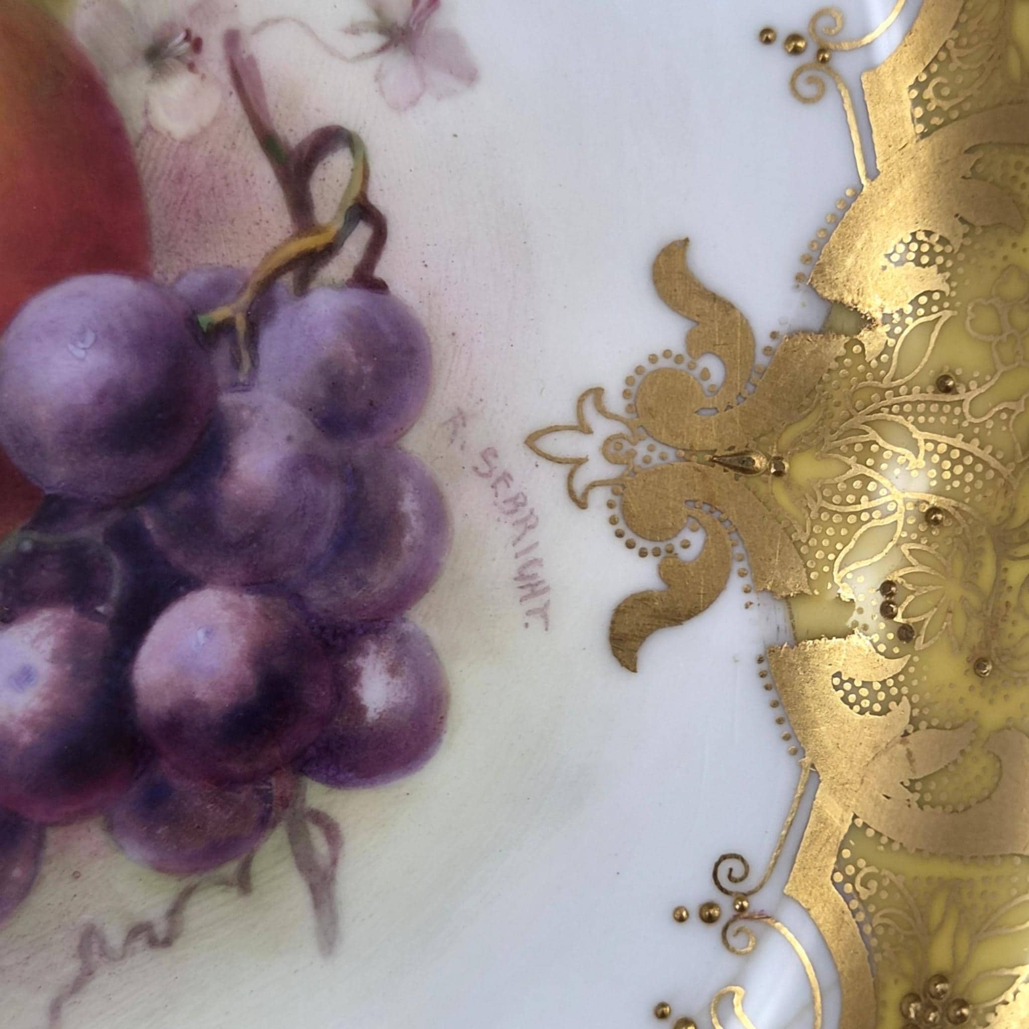 Royal Worcester Richard Sebright Painted Fruit Cabinet Plate, Cobalt & Jewelled Gold, 1911
