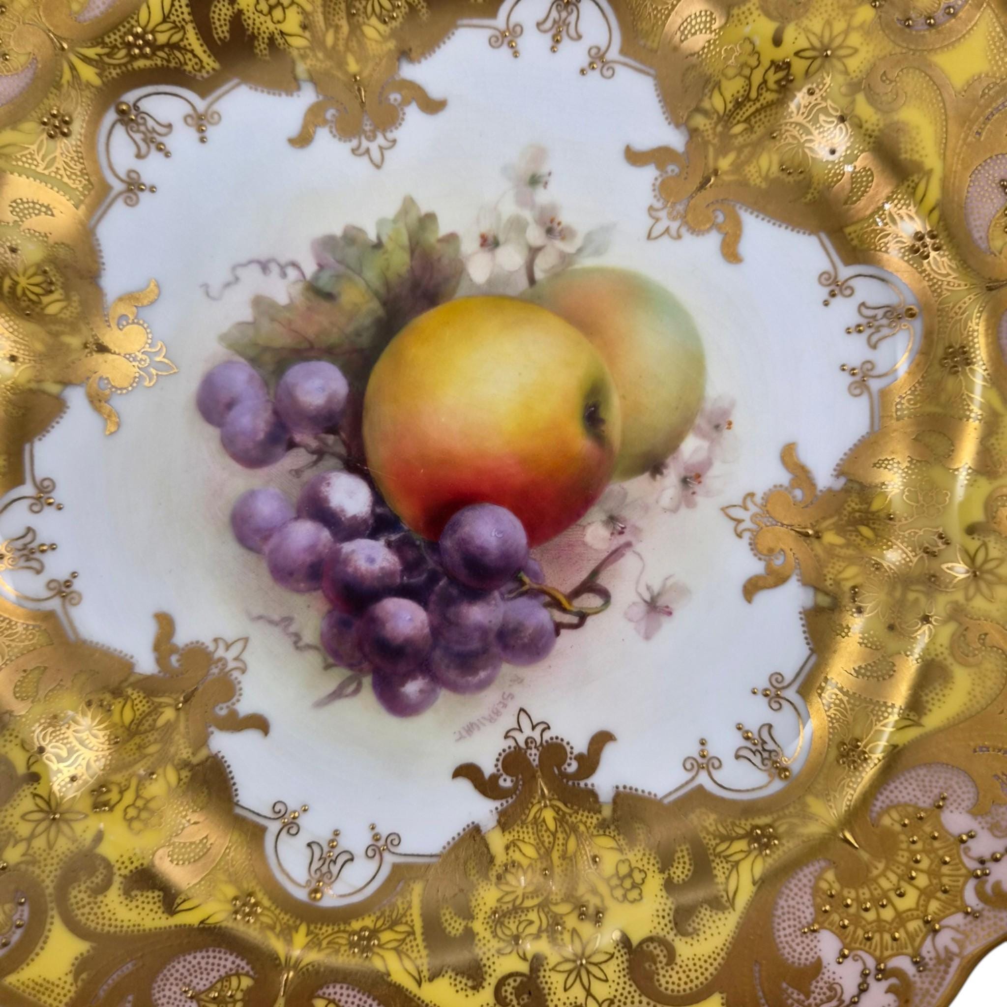 Royal Worcester Richard Sebright Painted Fruit Cabinet Plate, Cobalt & Jewelled Gold, 1911
