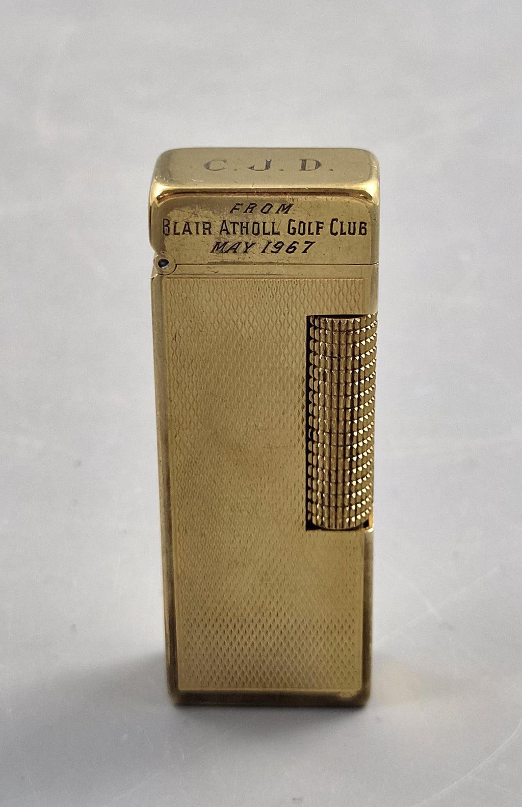 1967 Vintage Dunhill Rollagas Gold Plated Lighter Barley Pattern Blair Atholl Golf Club Boxed Collectible