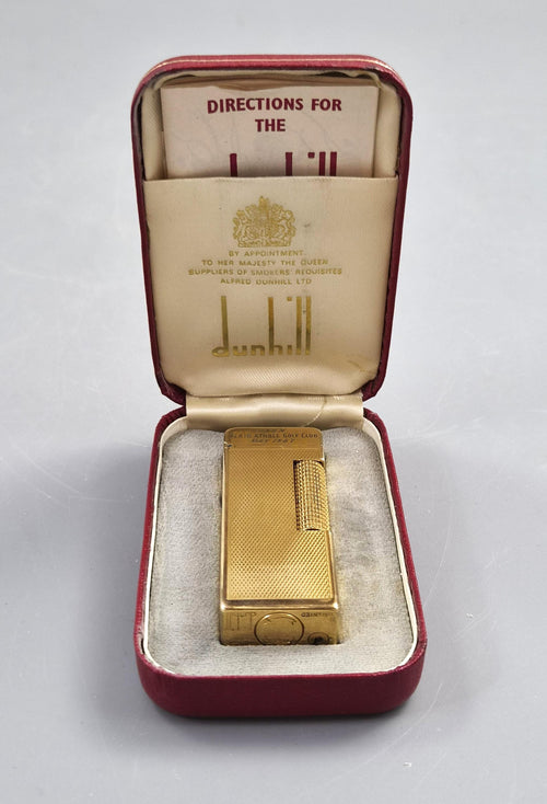 1967 Vintage Dunhill Rollagas Gold Plated Lighter Barley Pattern Blair Atholl Golf Club Boxed Collectible
