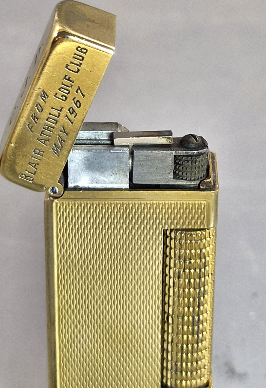 1967 Vintage Dunhill Rollagas Gold Plated Lighter Barley Pattern Blair Atholl Golf Club Boxed Collectible