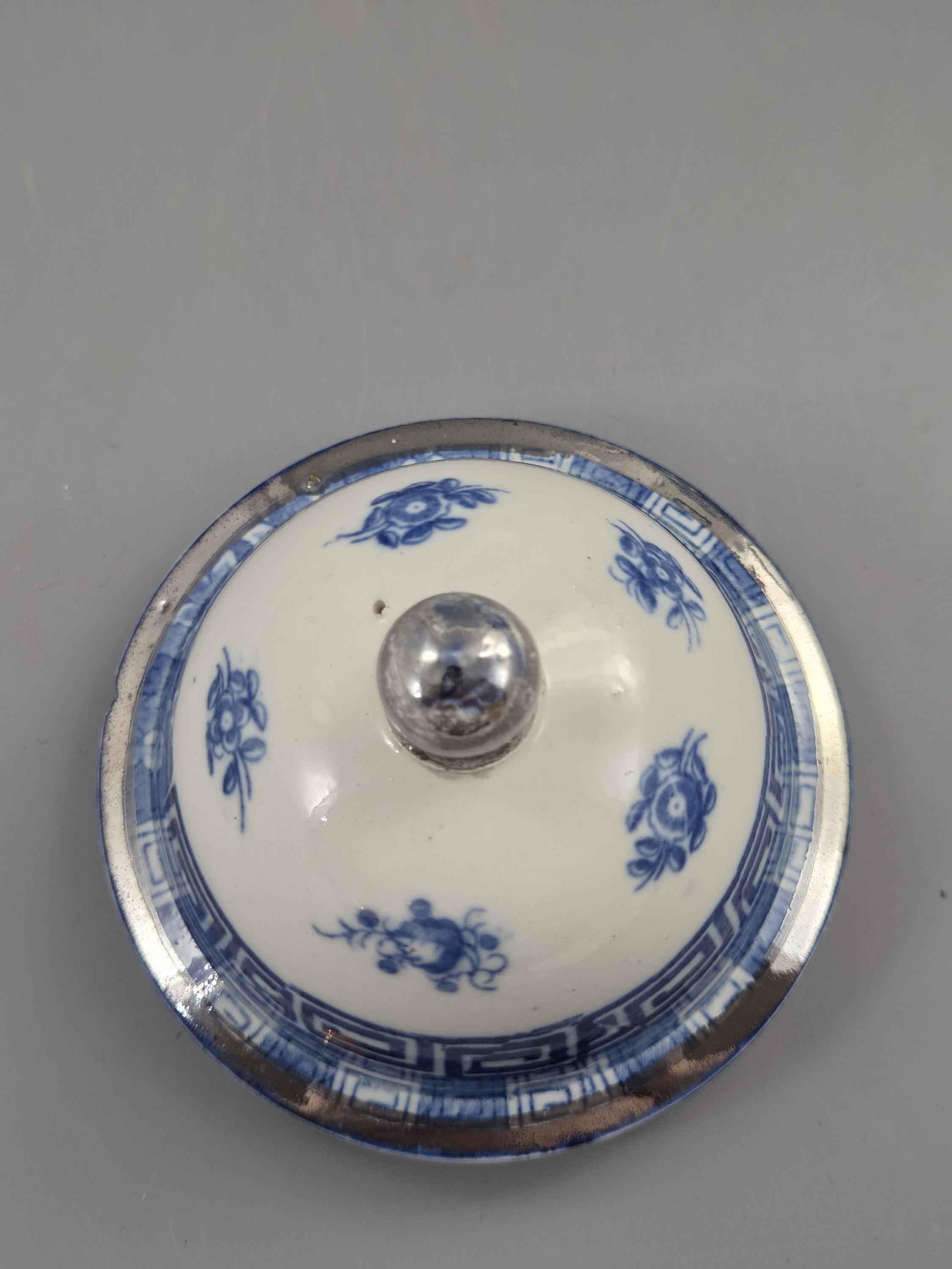 Rare Caughley Georgian Coffee Pot & Cover Temple Landscape Pattern Blue and White Transferware Chinoiserie Silver Mounted c.1780 English