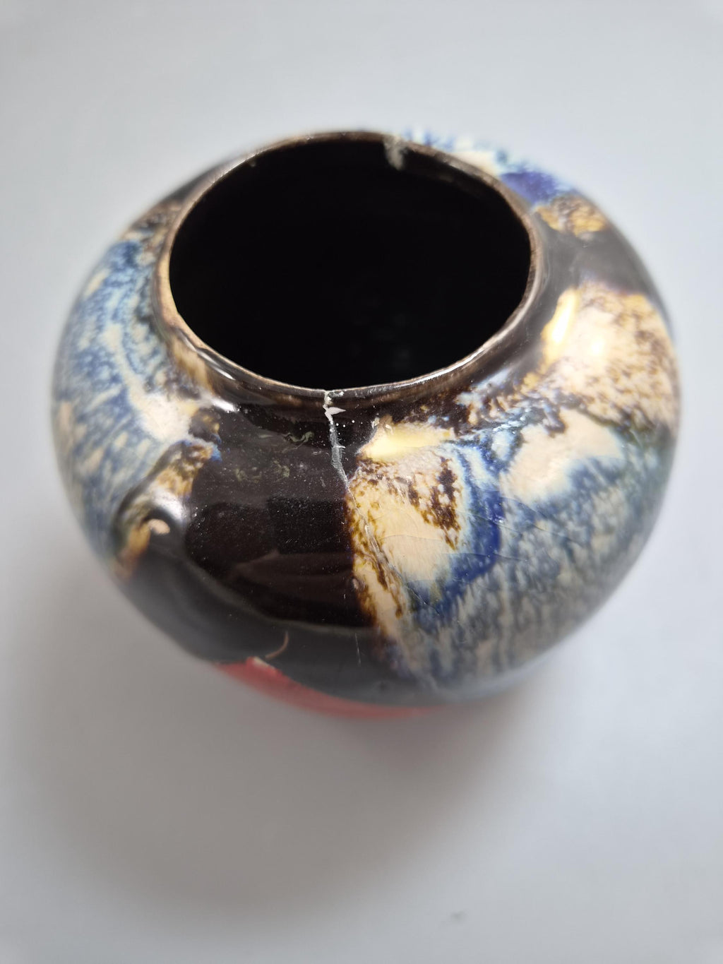 Japanese Sumida Gawa Jar Vase, Climbing Figure, Blue Flambé Glaze, Taishō–Shōwa c.1920–30s