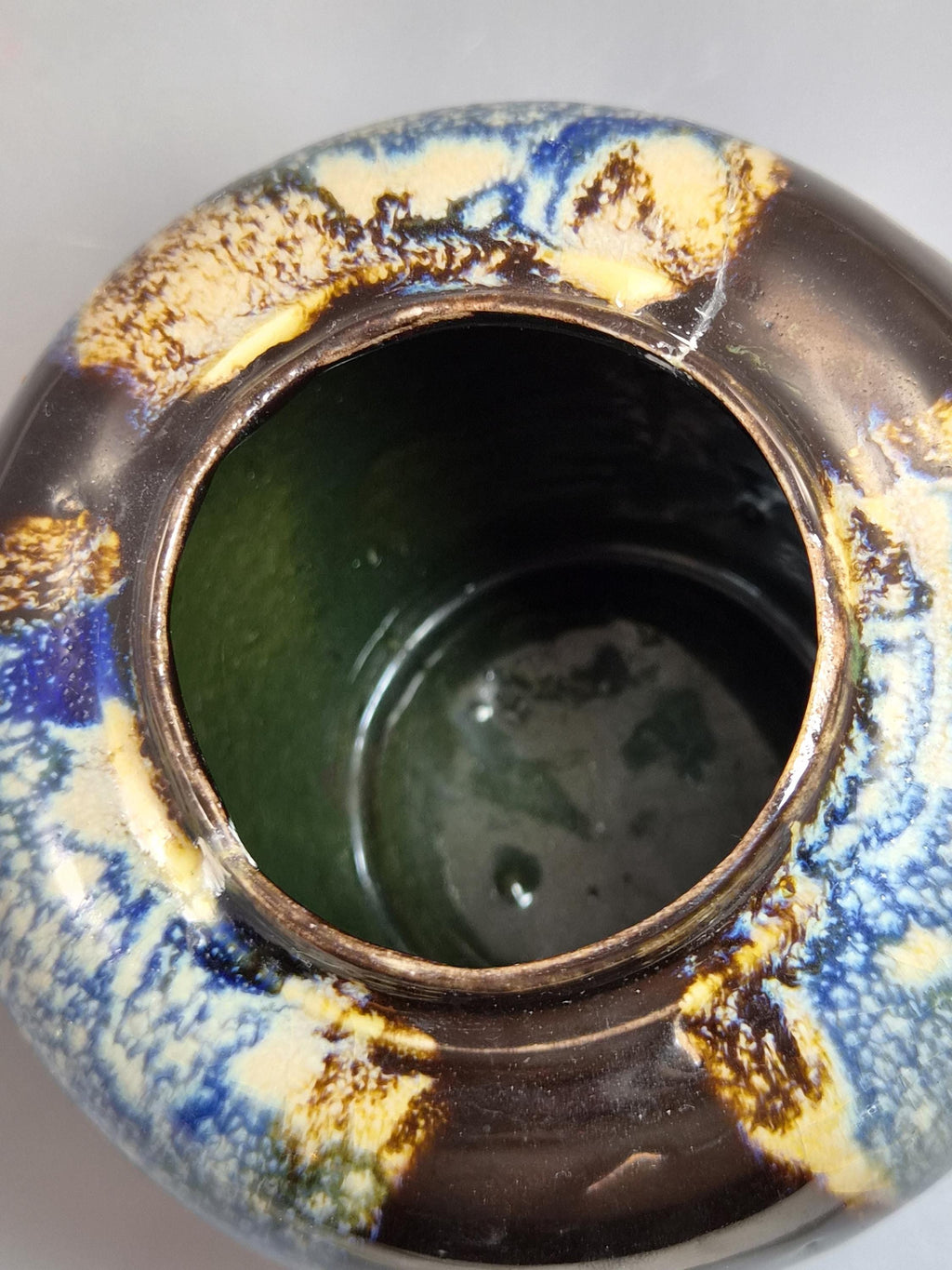 Japanese Sumida Gawa Jar Vase, Climbing Figure, Blue Flambé Glaze, Taishō–Shōwa c.1920–30s