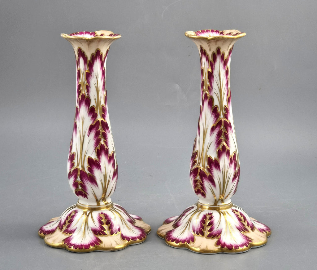 Ridgway, Pair of Porcelain Foliage Candlesticks, Pattern 1070, c.1825–1830