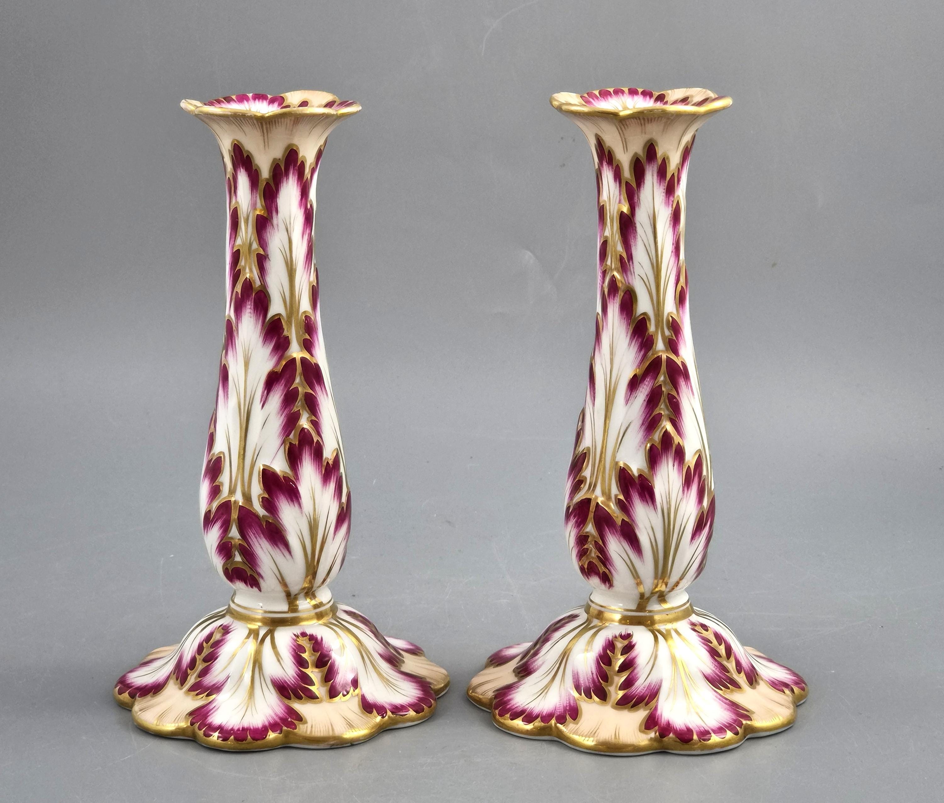 Ridgway, Pair of Porcelain Foliage Candlesticks, Pattern 1070, c.1825–1830