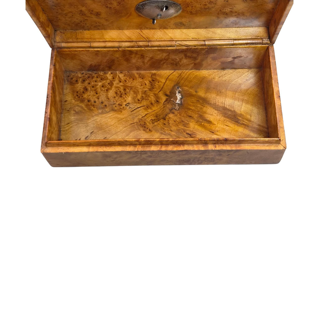 1914 Romanov Era Karelian Birch Officer Box with Silver Enamel Badge