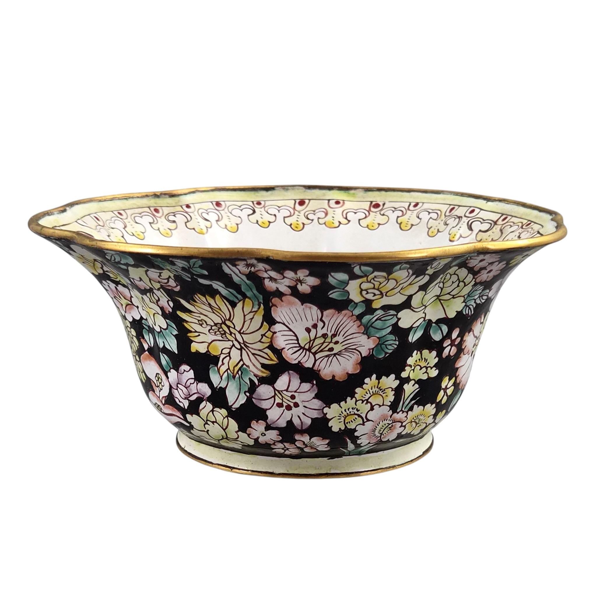 Chinese Canton Famille Noire Enamel-on-Copper Export Bowl, c. 1885-1905