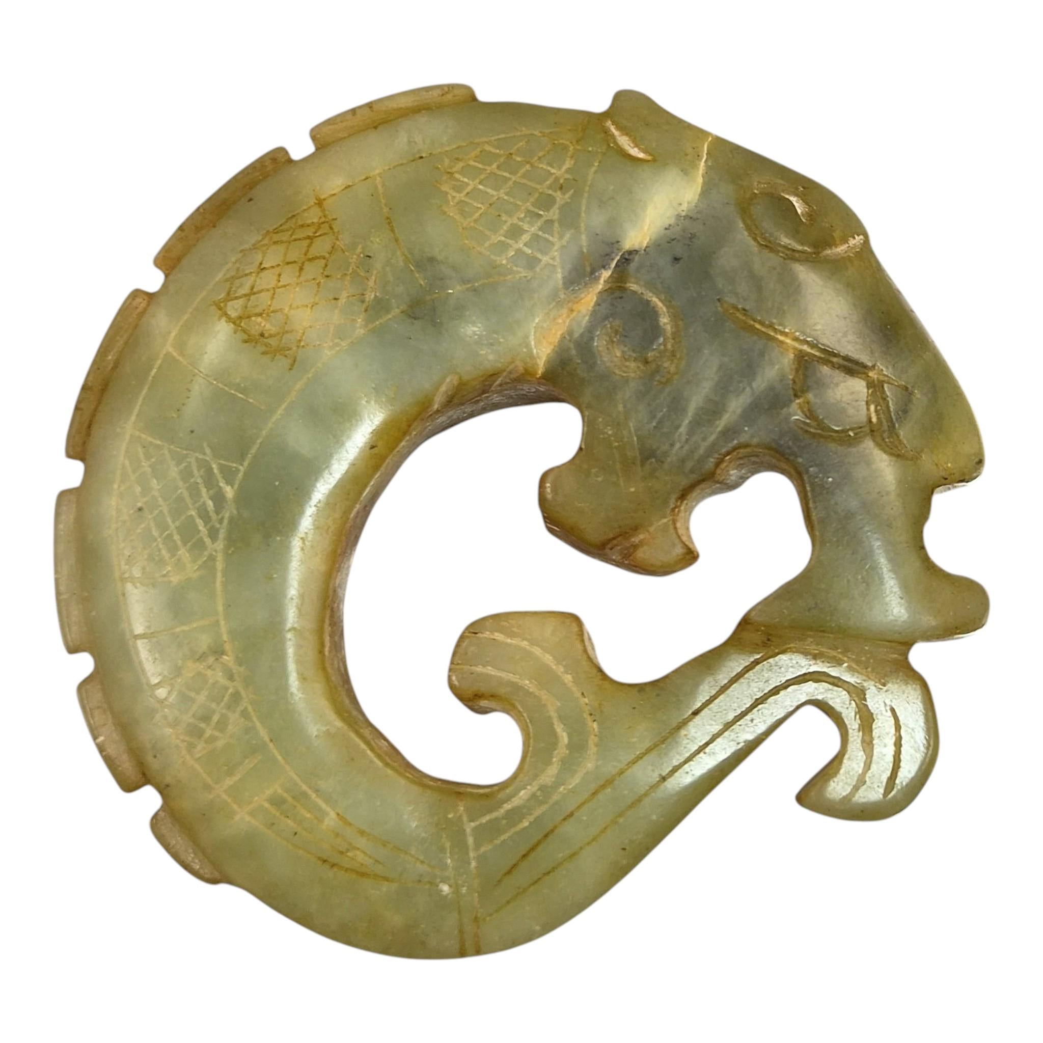 Chinese Hand-Carved Stone Amulets in Archaic Style (Fangu), Qilin Bi Disc, Chilong Dragon & Carp