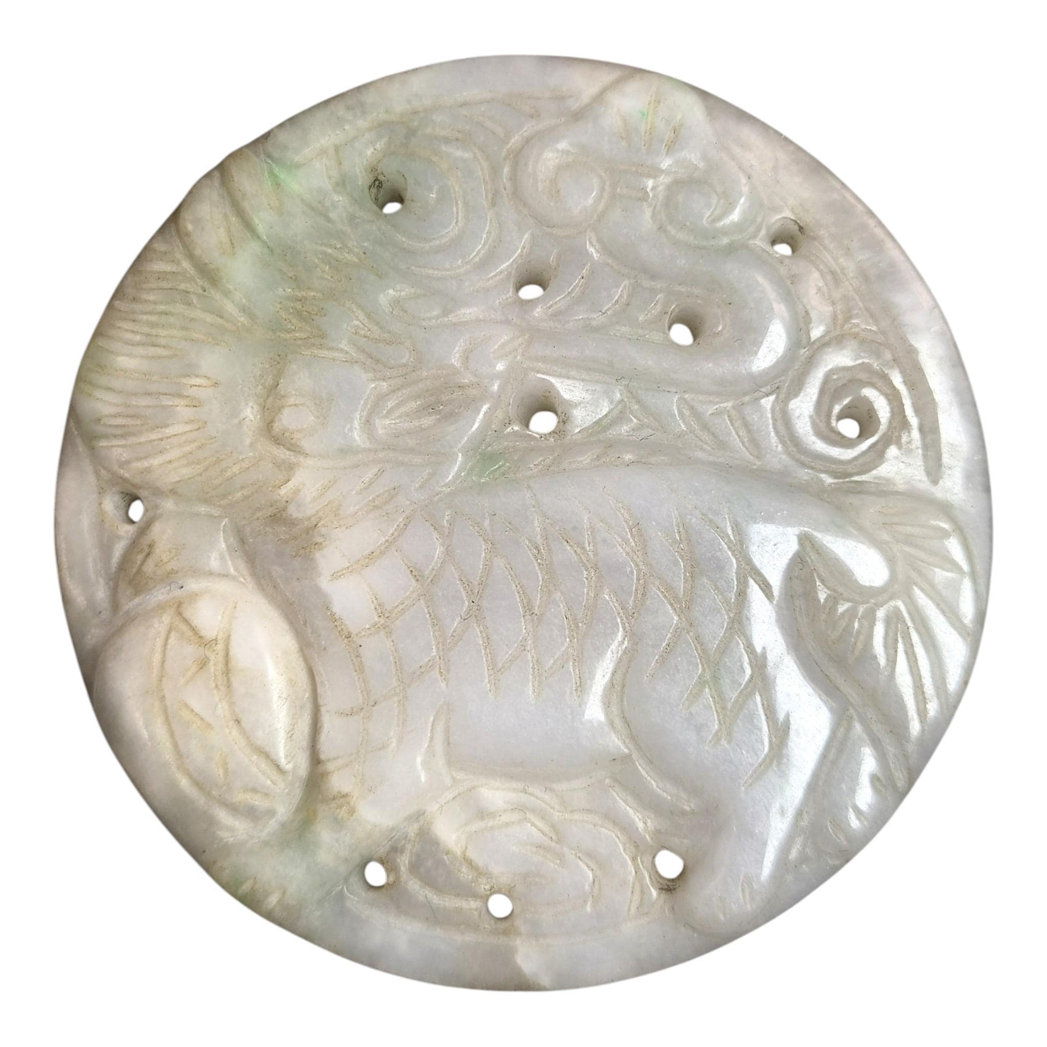 Chinese Hand-Carved Stone Amulets in Archaic Style (Fangu), Qilin Bi Disc, Chilong Dragon & Carp