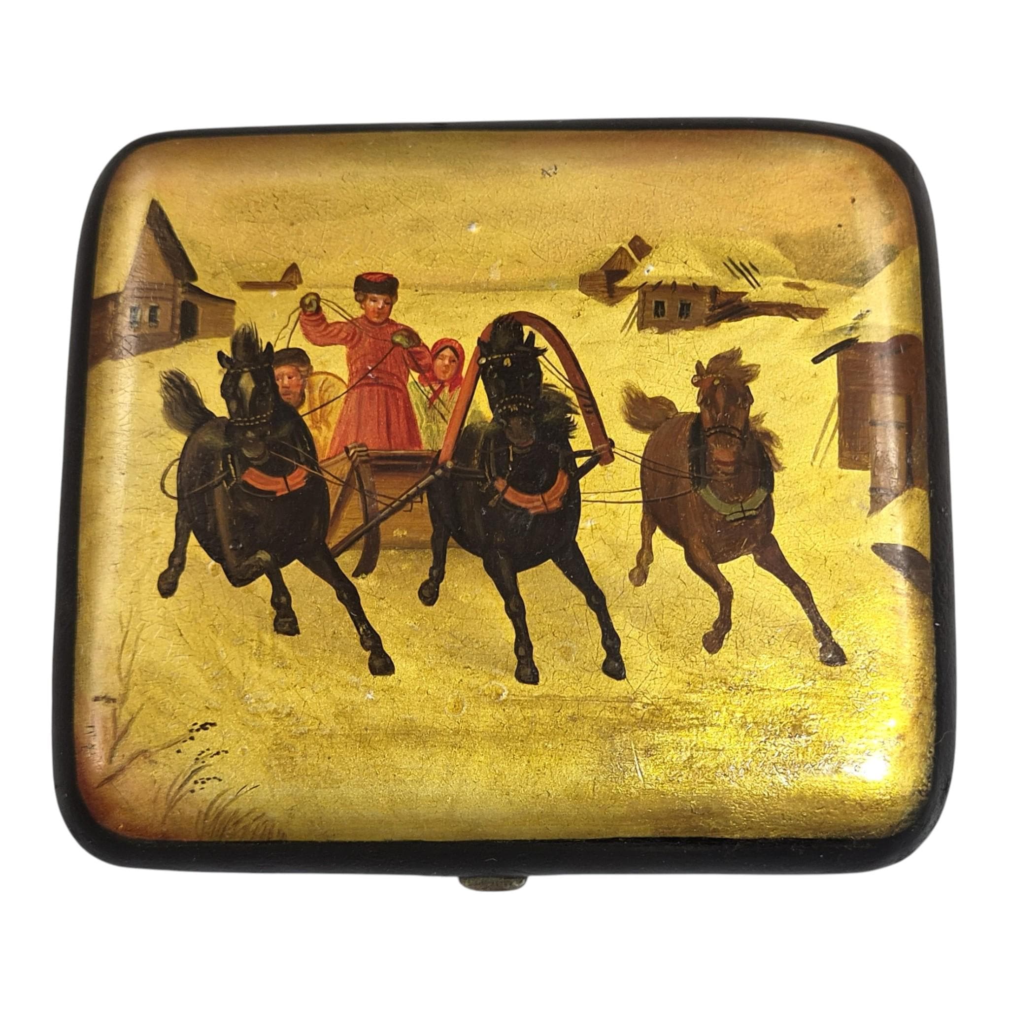Russian Vishnyakov Attributed Papier-Mâché Lacquer Cigarette Case, c.1850-1870