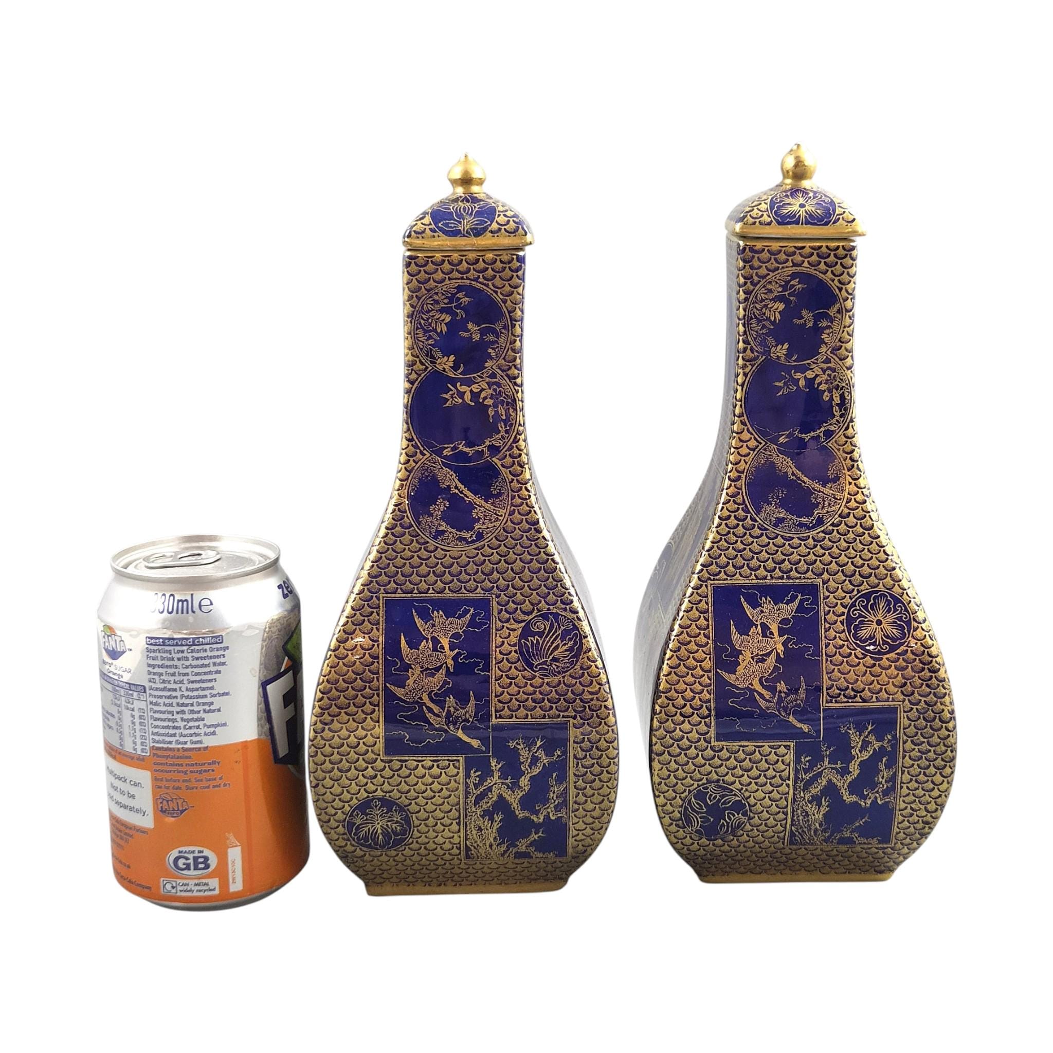 Rare Pair Mason's Patent Ironstone Mazarine Blue Vases Pattern 1566 c1830-48