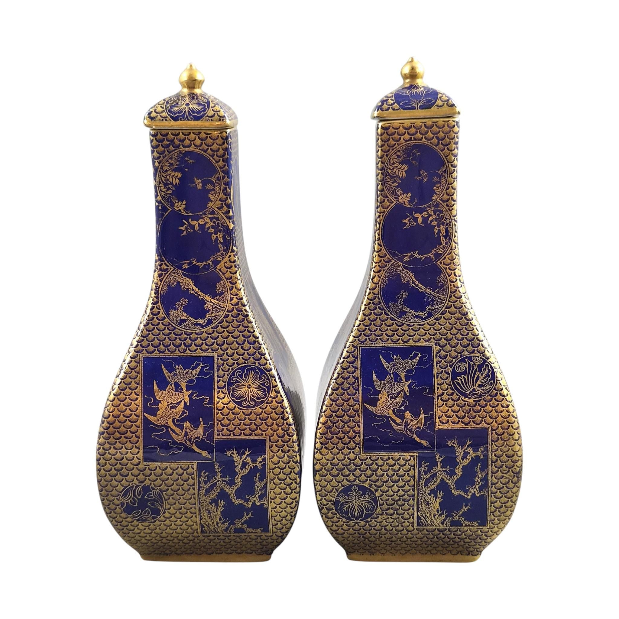 Rare Pair Mason's Patent Ironstone Mazarine Blue Vases Pattern 1566 c1830-48