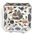 Chinese Imari Kangxi Chamfered Square Porcelain Bowl, Garden Pavilion, Qing Dynasty, c.1700-1720
