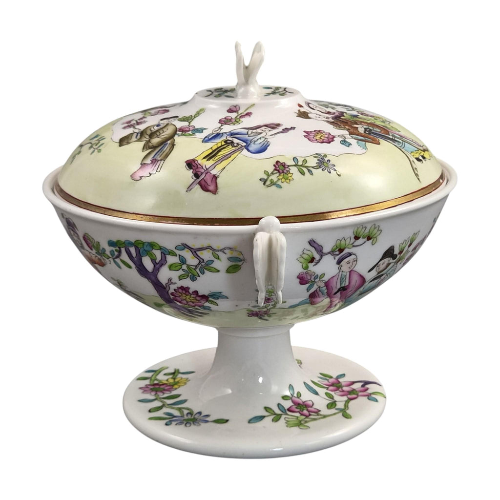 Rare Spode Felspar Porcelain Butterfly Handled Covered Pedestal Bowl c1821 Chinoiserie