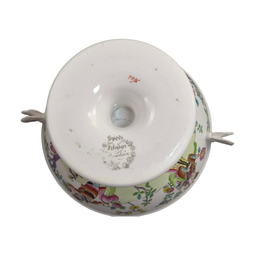 Rare Spode Felspar Porcelain Butterfly Handled Covered Pedestal Bowl c1821 Chinoiserie