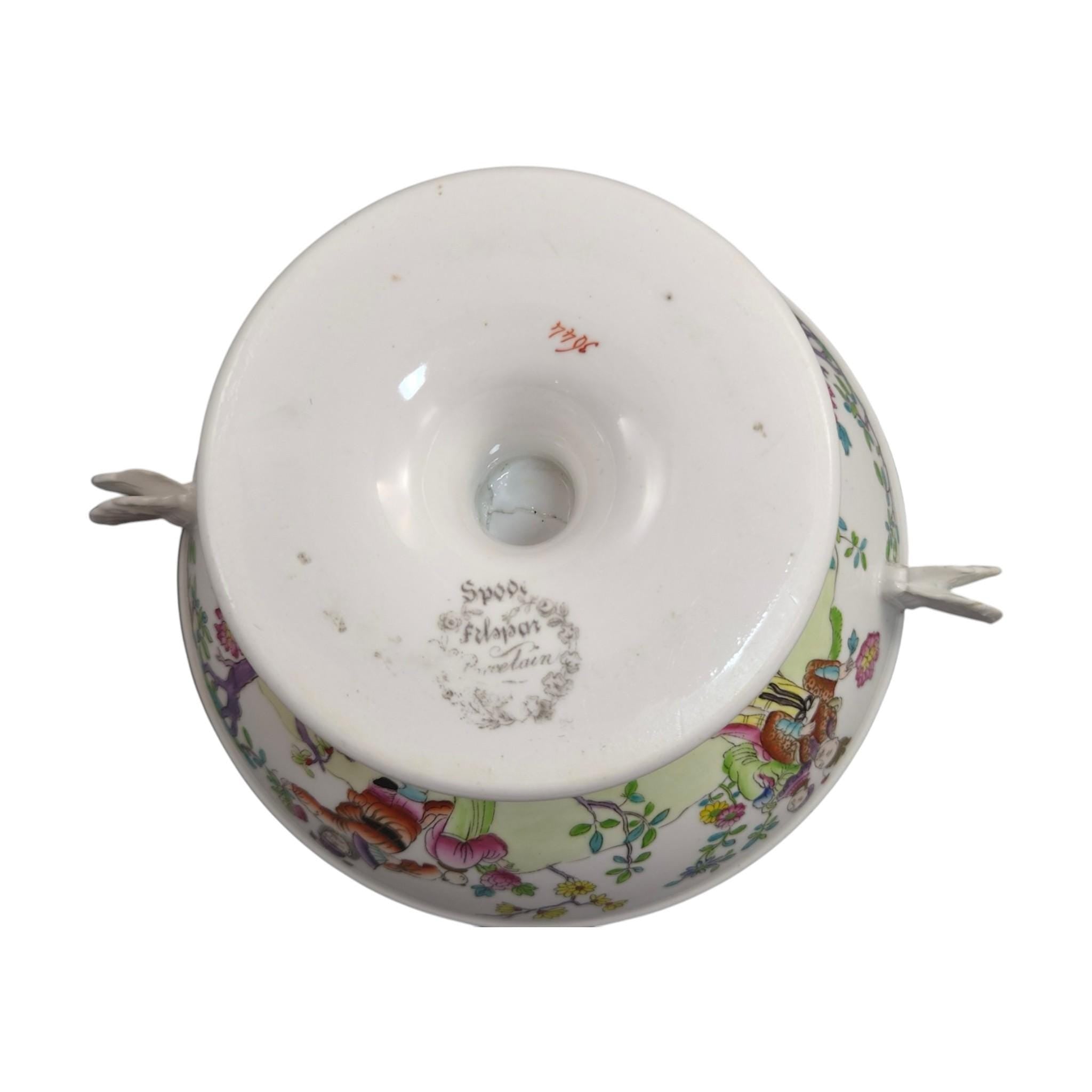 Rare Spode Felspar Porcelain Butterfly Handled Covered Pedestal Bowl c1821 Chinoiserie