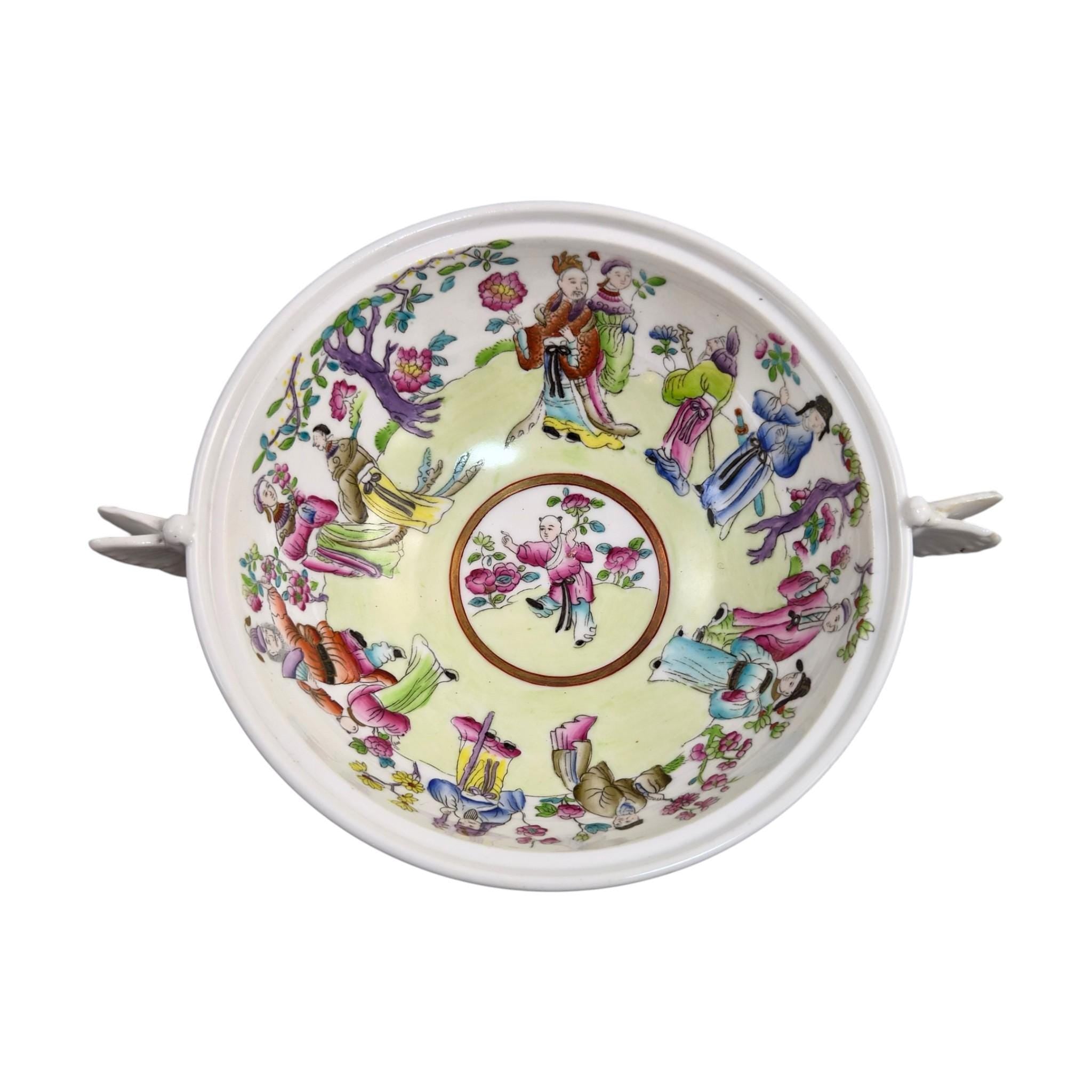 Rare Spode Felspar Porcelain Butterfly Handled Covered Pedestal Bowl c1821 Chinoiserie