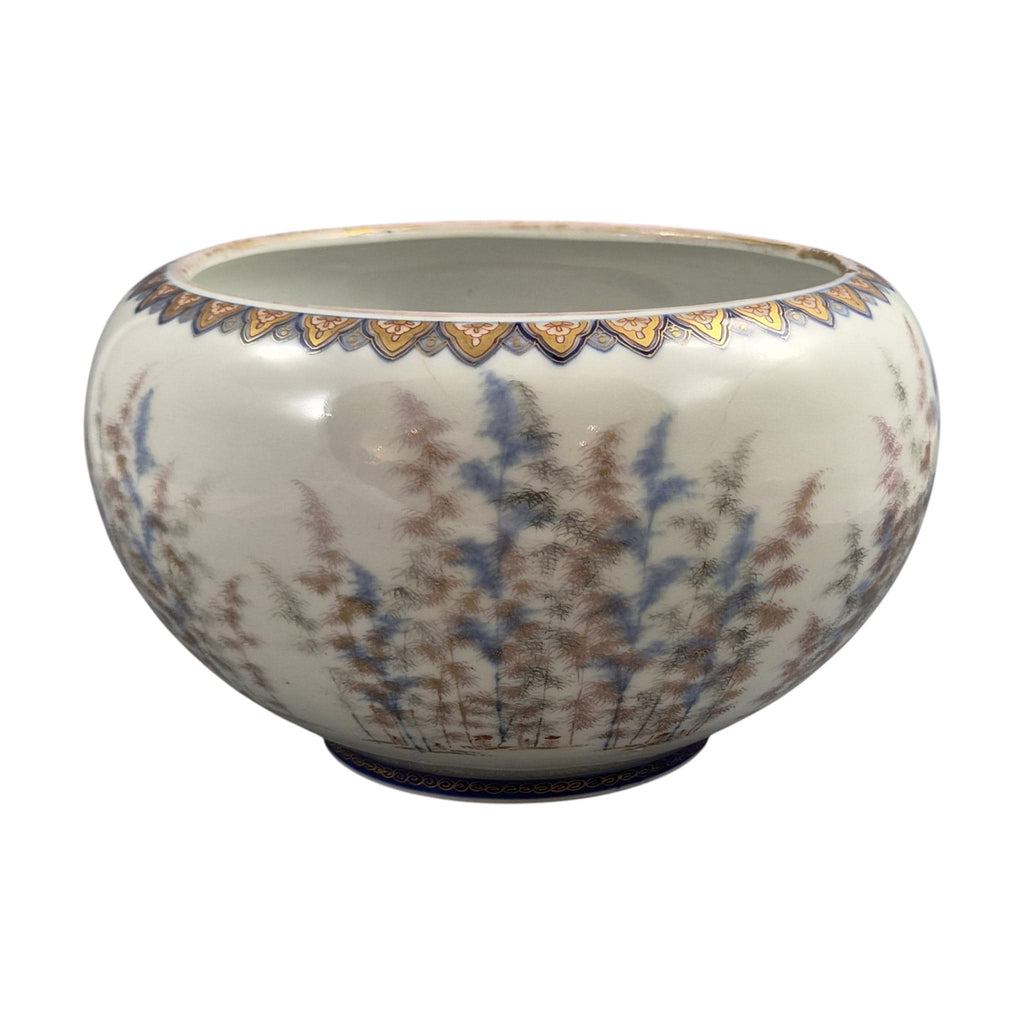 Fukagawa Arita Porcelain Fish Bowl with Koi Carp & Bamboo, Meiji c.1894