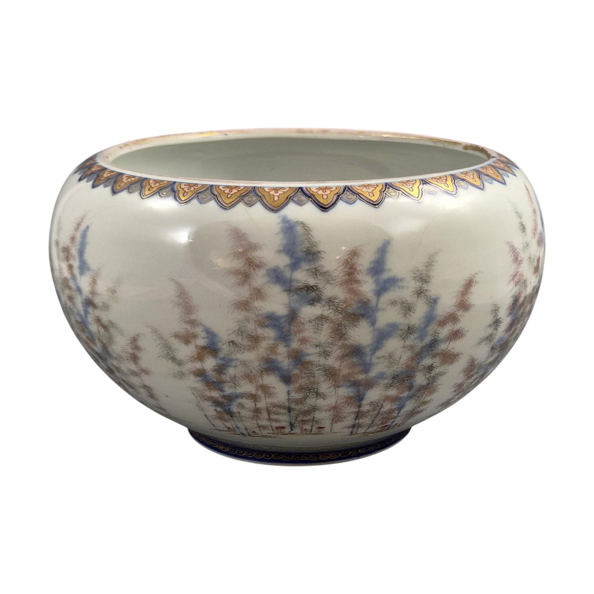Fukagawa Arita Porcelain Fish Bowl with Koi Carp & Bamboo, Meiji c.1894