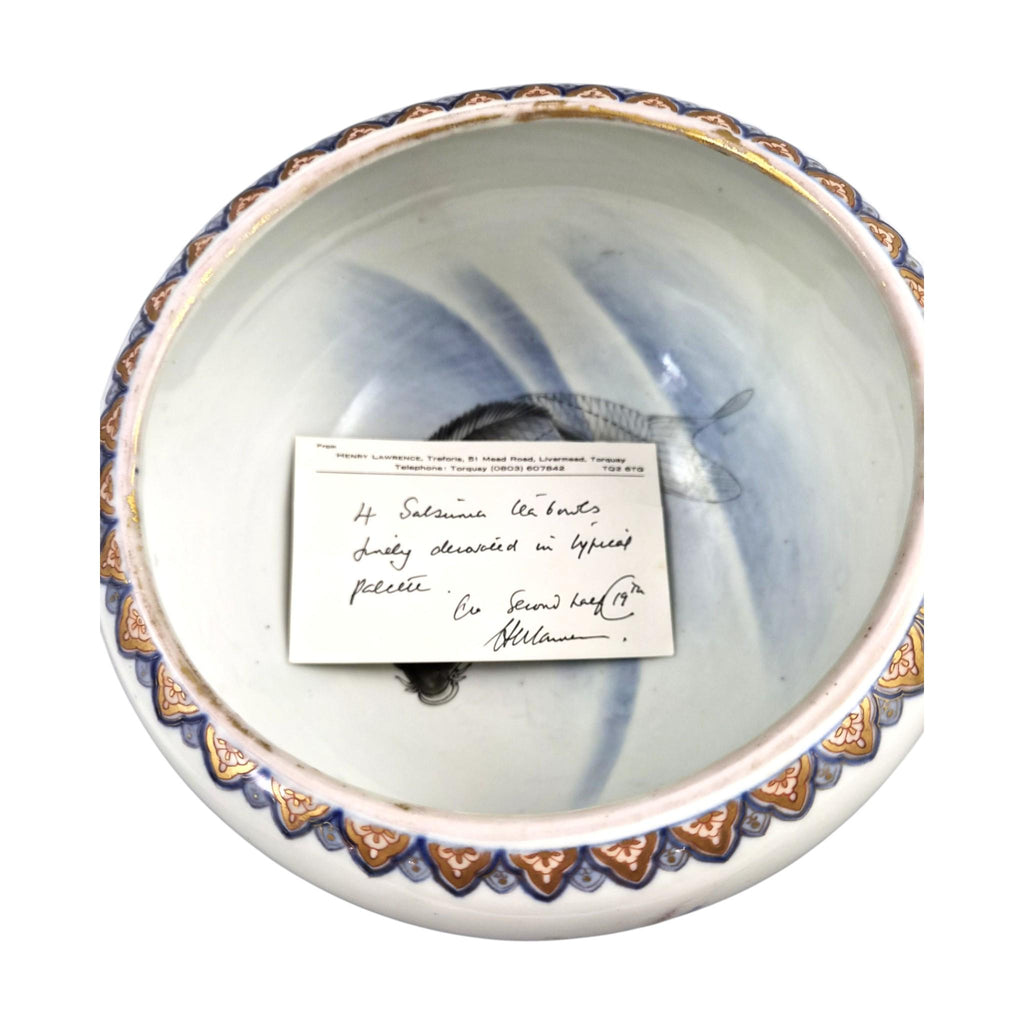Fukagawa Arita Porcelain Fish Bowl with Koi Carp & Bamboo, Meiji c.1894
