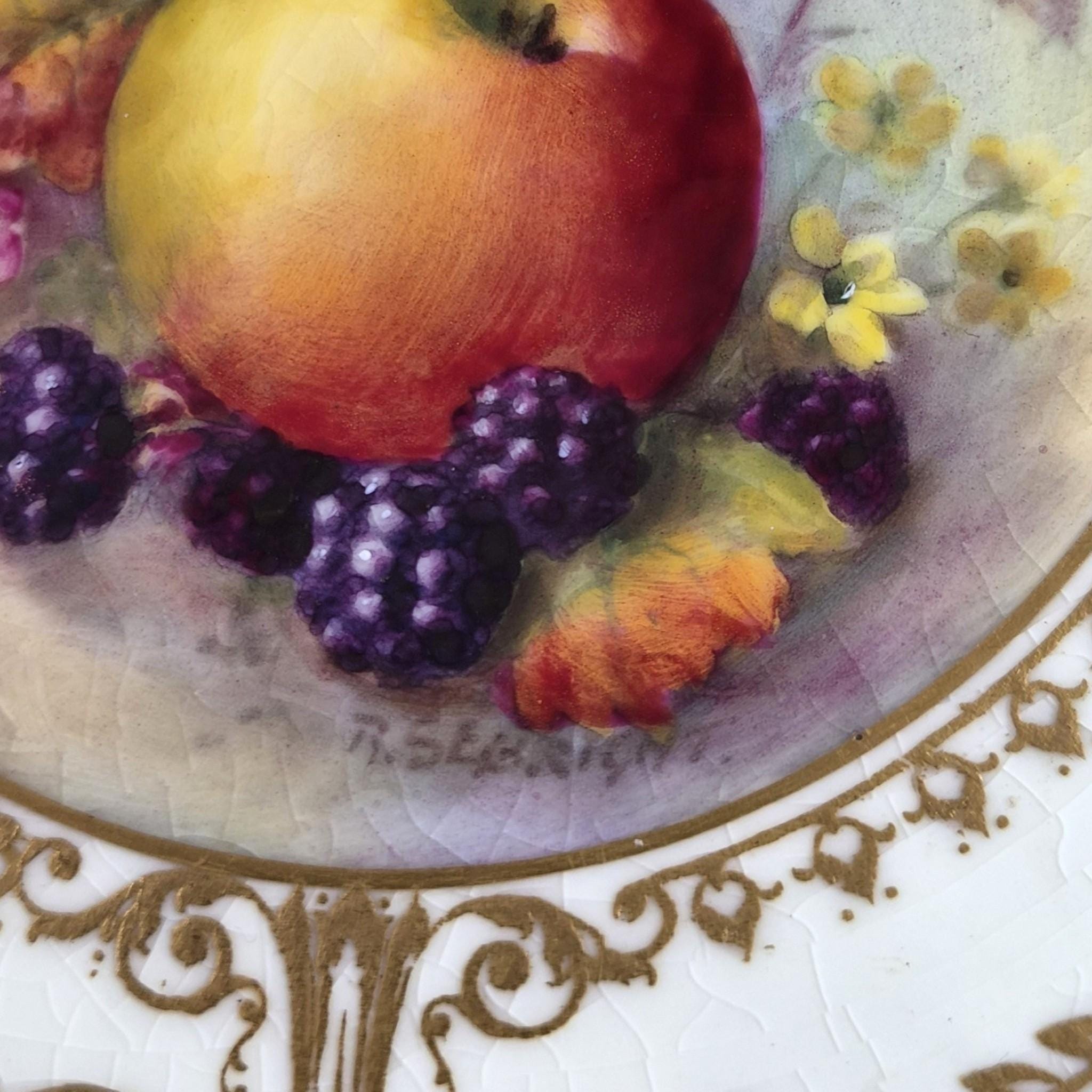 Royal Worcester Richard Sebright Painted Fruit Cabinet Plate, Cobalt & Gold, 1935