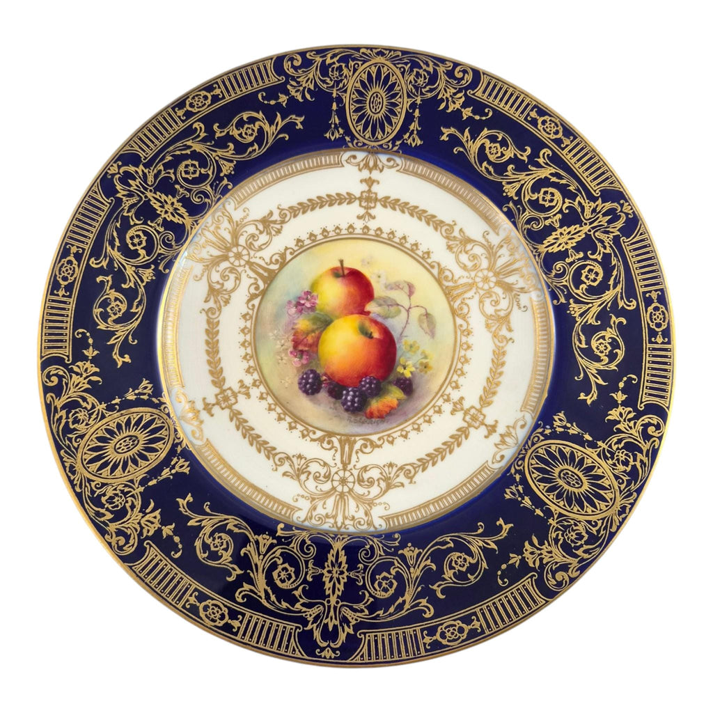 Royal Worcester Richard Sebright Painted Fruit Cabinet Plate, Cobalt & Gold, 1935
