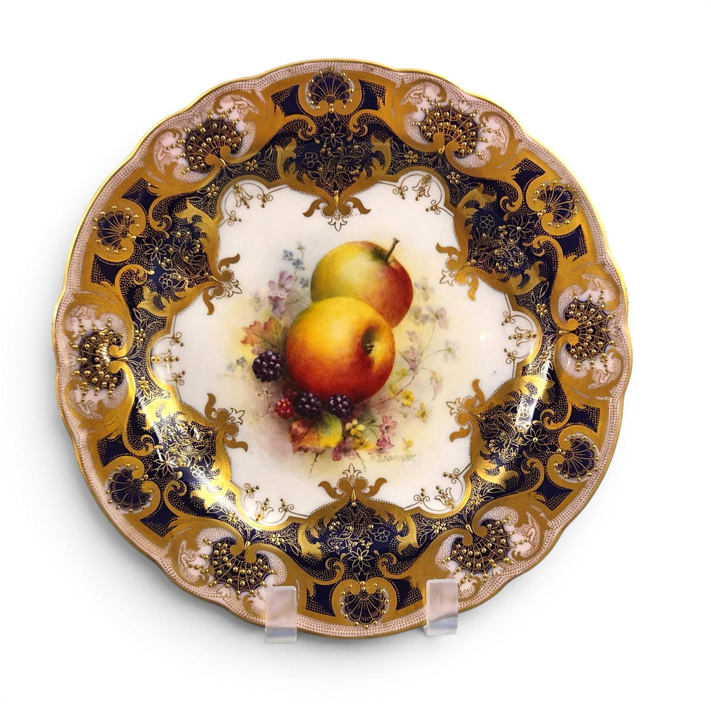 Royal Worcester Richard Sebright Hand Painted Cabinet Plate 1936 Cobalt & Gold