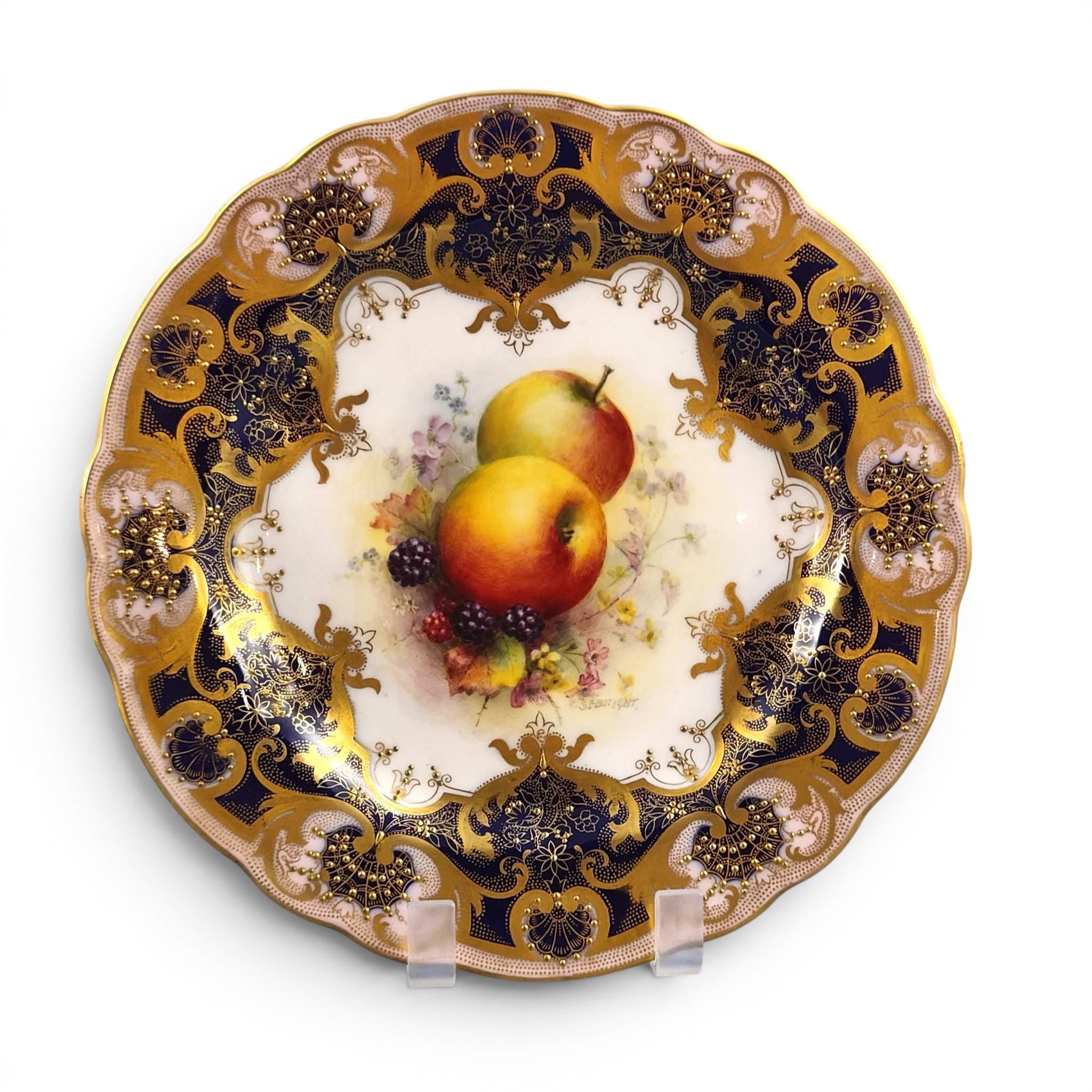 Royal Worcester Richard Sebright Hand Painted Cabinet Plate 1936 Cobalt & Gold