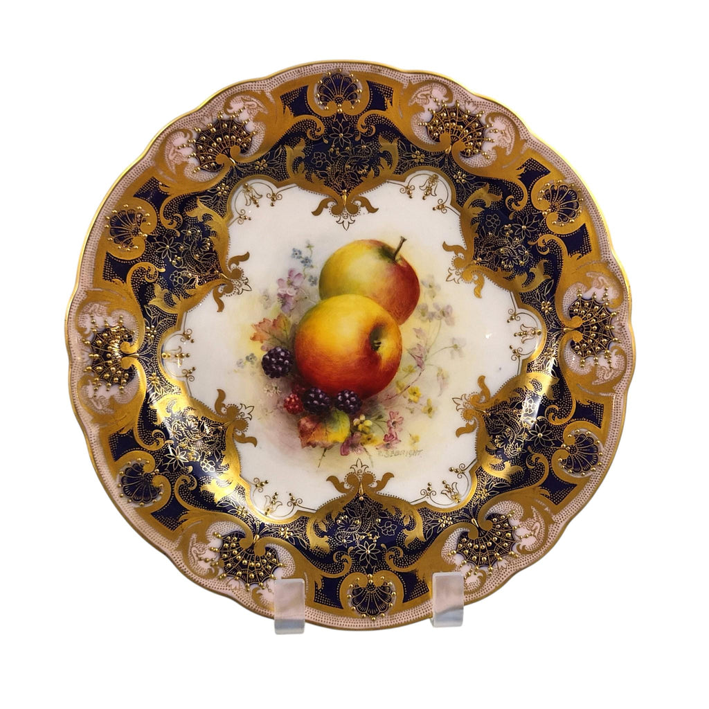 Royal Worcester Richard Sebright Hand Painted Cabinet Plate 1936 Cobalt & Gold