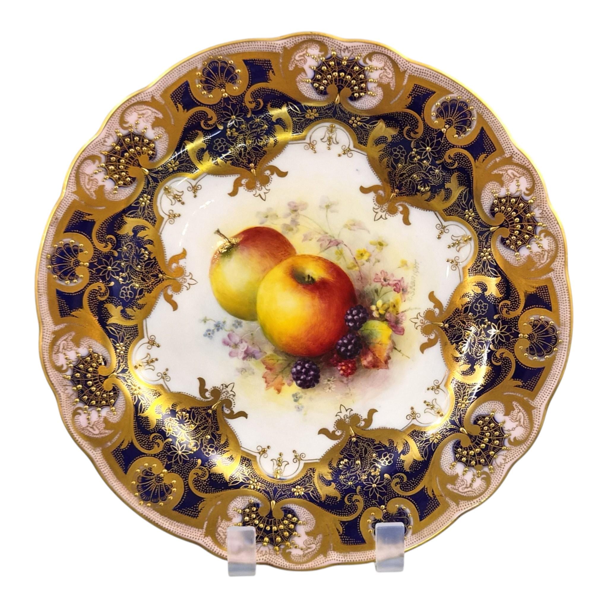 Royal Worcester Richard Sebright Hand Painted Cabinet Plate 1936 Cobalt & Gold